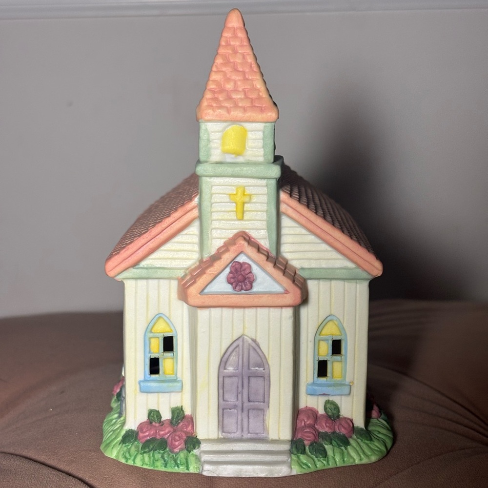 Easter Village Ceramic Church Figurine- 1990s Vintage Collectible Avon Products